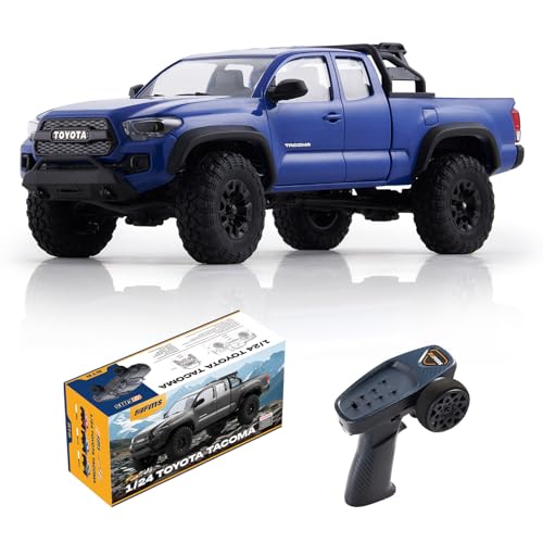 FMS 1/24 FCX24MS Toyota Tacoma S RC Crawler, Officially Licensed RC Truck 2 Speeds Switch with LED Lights, Off-Road RC Model for Adults (Blue) - color: Blue