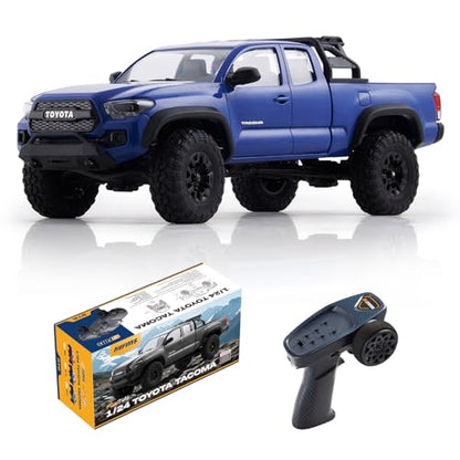 FMS 1/24 FCX24MS Toyota Tacoma S RC Crawler, Officially Licensed RC Truck 2 Speeds Switch with LED Lights, Off-Road RC Model for Adults (Blue) - color: Blue