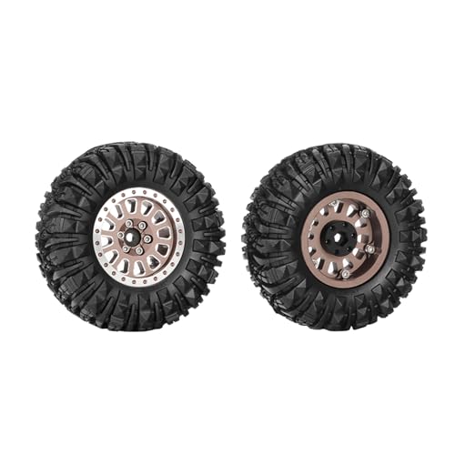 4PCS 1.3" Aluminum Alloy Beadlock Wheel Rims All-Terrain Tyre 70mm Rubber Tires Set with 5mm & 7mm Hex for 1/12 1/14 1/18 1/24 RC Rock Crawler Car Upgrade Parts (D-Brown) - color: D-brown
