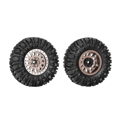 4PCS 1.3" Aluminum Alloy Beadlock Wheel Rims All-Terrain Tyre 70mm Rubber Tires Set with 5mm & 7mm Hex for 1/12 1/14 1/18 1/24 RC Rock Crawler Car Upgrade Parts (D-Brown) - color: D-brown