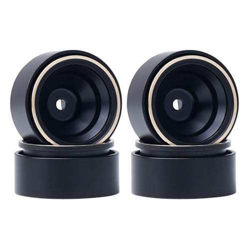 DJX 4PCS 17g Brass 0.7 inch Beadlock Wheels SCX30 Wheel Rim Hub for 1/30 Axial SCX30 RC Crawler Car Upgrades Parts (Black) - color: Black