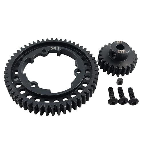 Hardened Steel 1.0 Mod Spur Gear with 23T Pinion for X-Maxx Maxx E-Revo (54T) | 1/5 Scale,1/7 XO-1,1/10 Maxx,E-Revo 2.0 VXL,Heavy Duty,Upgrade Parts,6449 Compatible,High Strength - style: 54T