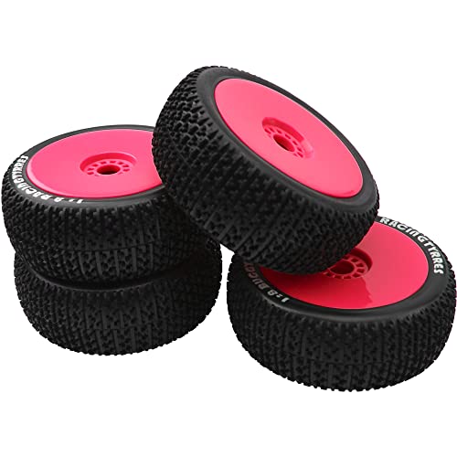 ShareGoo OD 4.52" 1/8 RC Buggy Rubber Tires Tyre w/Plastic Rim 17mm Hex Compatible with Arrma Kyosho Exceed RC Traxxas Redcat HSP HPI 1/8 Scale Off Road Car Buggy (Red) - color: Red