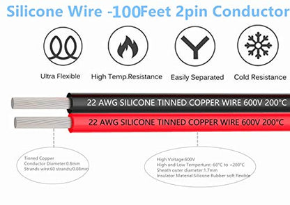 TUOFENG 22 AWG Silicone Wire, 100ft 2 Conductor | Parallel Wire - size: 22 AWG 2 parallel Silicone Wire 100ft