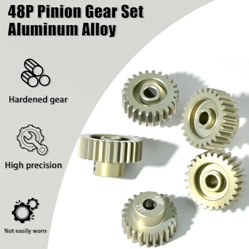 5Pcs 48P Aluminum Alloy Pinion Gear Set 3.175mm 23T 24T 25T 26T 27T Motor Pinion Gear W M4 Screw and Hex Key, Fit 3.175mm (1/8-Inch) Shaft, for Arrma HPI Kyosho Losi Axial Traxxas Tamiya 1/10 RC Car - size: 48P-P-3.175mm-23-27T