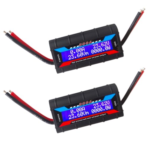 2Pcs 200A RC Watt Meter, DC 0-60V High Precision Power Analyzer, Volt Amp Watt Checker with Digital LCD Screen for Voltage/Current/Power/Charge/Energy Measurement - style: 200A 60V