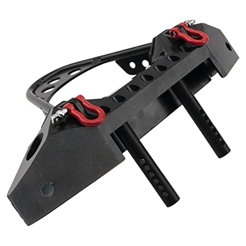 ShareGoo Metal RC Crawler Front Bumper with Tow Hook Led Light Compatible with Axial SCX10 Jeep SCX10 II 90046 90047 Traxxas TRX-4 RC4WD D90 Redcat Gen8 1/10 RC Crawler Car (Black)