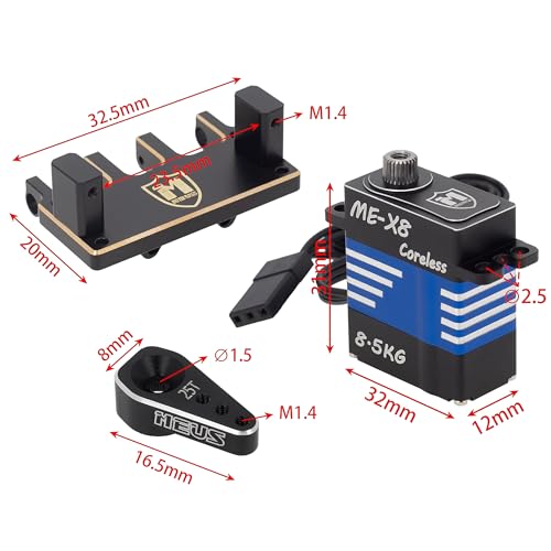 MEUS RACING SCX24 Micro Servo with Brass Servo Mount + Servo Arm for Axial SCX24 C10 JLU Bronco 1/24 RC Crawler Car Upgrade Parts