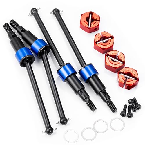 Steel Front Rear CVD Axles Drive Shafts for Arrma 1/18 Granite Grom | Mega 380 Brushed 4x4 Monster Truck RTR Red Aluminum Wheel Hex - color: Red