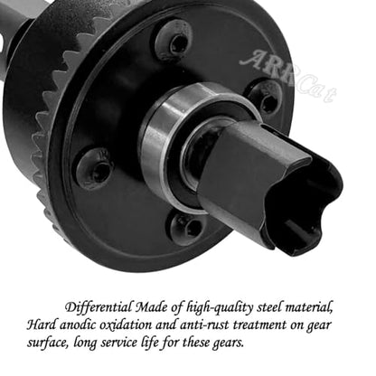 Front Rear 43T Differential & 10T Main Gear Upgrades Part for 1/7 FIRETEAM Mojave 6S BLX/1/8 KRATON Notorious Outcast Talion 6S BLX,ARRCat Steel #45 Front Rear Diff Set,Black