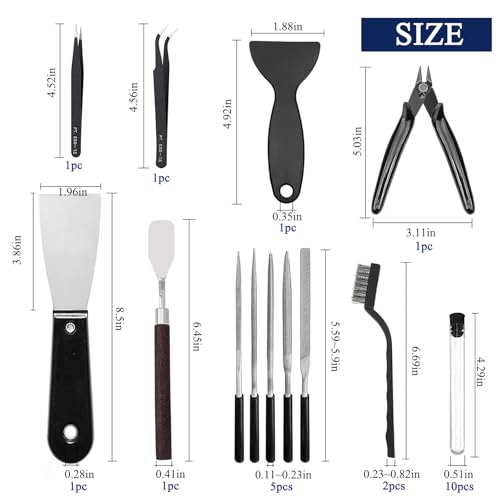 24Pcs 3D Printer Tools Kit, 3D Printer Accessories Removal Tools Includes Nozzle Cleaning Kit, Putty Knife Scraper, Brushes, Tweezers, Diamond Files for 3D Prints Cleaning Finishing - style: 24 Pcs