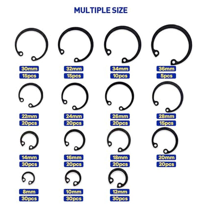 Boatsea 300-Pcs Internal Circlip Snap Retaining Clip Ring Assortment Set, Alloy Steel Internal Snap Ring Circlip Snap Retaining Clip Ring Assortment Set, Includes 15 Sizes of M8-M36 - size: Internal Retaining 300PCS