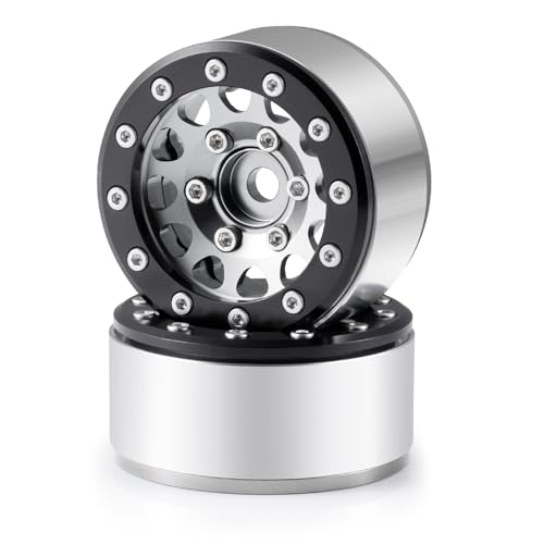 Aluminium 1.55" RC Beadlock Wheel Hub Rims for Axial UTB18 D90 TF2 CC01 AX90069 MST JIMNY 1/10 RC Crawler Trail Truck Car Upgrade Parts (Silver) - color: Silver