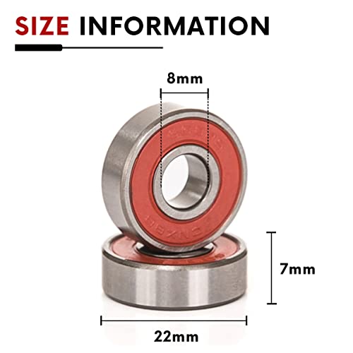 10 PCS 608-2RS Double Red Rubber Sealed Bearings 8x22x7mm, Deep Groove Ball Bearings ABCE-3 Pre-Lubricated, Chromium Bearing Steel (608-2RS-RED, 10) - size: 608-2RS-Red