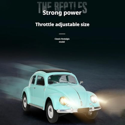 1/16 Scale D62MINI Retro RC Beetle Car, 2.4GHz 4CH Retro Racing Sport Car with High Speed & LED Light, Mini Drift Cars Gift for Adult(Blue/2 Battery)