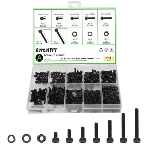 800 Pcs M2.5 x 4mm/6mm/8mm/10mm/12mm/16mm/20mm Socket Head Screws M2.5 Long Screws Metric Screws Bolts Washers Nuts Kit Machine Screw Assortment Kit 12.9 Grade Alloy Steel Fully Threaded for Furniture - size: M2.5x4/6/8/10/12/16/20mm-800Pcs