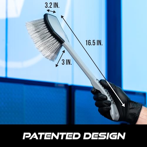VIKING Wheel and Fender Cleaning Brush with Long Handle for Car Detailing | Wheel Brush for Car Detailing Kit, Ergonomic Car Wash Brush with Long Handle - size: 16.5 Inch
