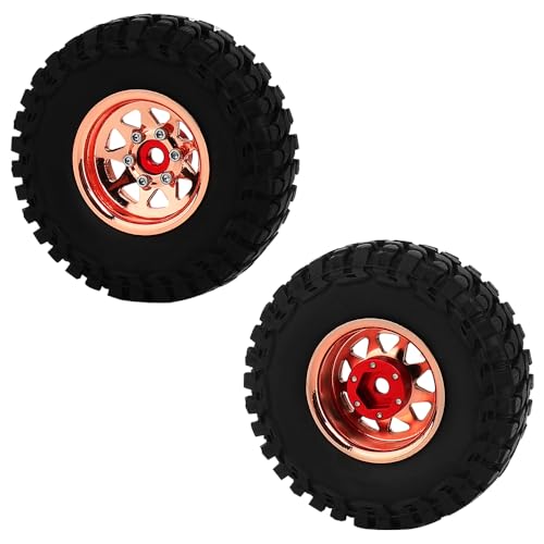 1.0 Beadlock Wheel Soft Tires Set -3.78mm Offset Wheel Rims for 1/18 1/24 RC Crawler Car Axial AX24 SCX24 FMS FCX24 TRX4M (Rose Gold)-61532 - color: Rose Gold