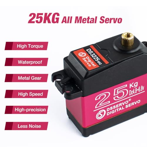 DS3225 25kg RC Servo High Torque Full Metal Gears Waterproof Digital Servo Compatible with 1/8, 1/10 RC Cars/Robots/Trucks(Control Angle 270°)
