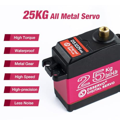 DS3225 25kg RC Servo High Torque Full Metal Gears Waterproof Digital Servo Compatible with 1/8, 1/10 RC Cars/Robots/Trucks(Control Angle 270°)