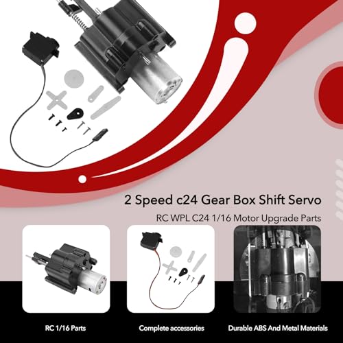WPL Motor Upgrade Kit with 2-Speed Gearbox & High-Torque Servo ABS Transmission System for 1/16 Scale RC Cars Compatible with WPL C14 C24 C34 Models, Heavy Duty Replacement Parts