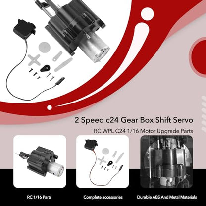 WPL Motor Upgrade Kit with 2-Speed Gearbox & High-Torque Servo ABS Transmission System for 1/16 Scale RC Cars Compatible with WPL C14 C24 C34 Models, Heavy Duty Replacement Parts
