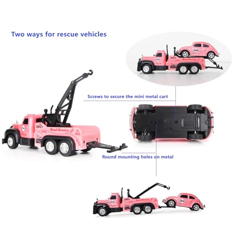 Mini Rc Truck,Tow Trucks Toy with Mini Metal Car Set 2PCS,City Service Vehicle Remote Control Tow Truck Toys for Kids Boys Gifts 3-5 4-7 8-12 Years Old, 1:64 Scale Cars Trailer Toy with Light (Pink) - color: Pink
