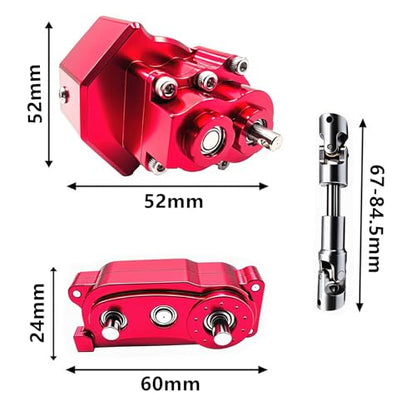 All-Metal Prefixal Gearbox Transfer Case Front Motor Transmission Upgrade 1/10 RC Crawler Axial SCX10 & SCX10 II 90046(Red)