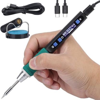 WEP 928D-IV Soldering Iron Kit with Fast Heating with C235 Tip, Dynamic Screen, Compact Digital Soldering Iron with Multi-Functional Cover, Type-C Powering, Sleep Mode, PD and QC Protocols - style: Basic Style
