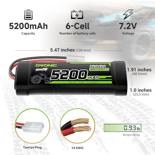 OVONIC 7.2V NiMH Battery 5200mAh 6 Cell RC Battery with TMY Connector