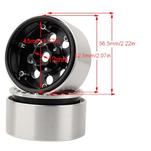RZXYLRC 4PCS 1.9 Inch Beadlock Wheel Hub Rim Rims Aluminum Alloy for 1/10 TRX4 TRX6 Axial SCX10 D90 SCX10 II III AXI03007 GRT EX86190 RC Crawler Upgrade (G) - color: Black