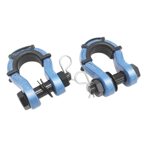 2 Pack D Ring Shackles 3/4" Mega Shackle 68,000Ibs Break Strength - Heavy Duty Clevis Shackles with 7/8" Screw Pin and Isolator Washer Kit for Tow Strap Winch Off Road Vehicle Recovery, Blue - color: BLUE