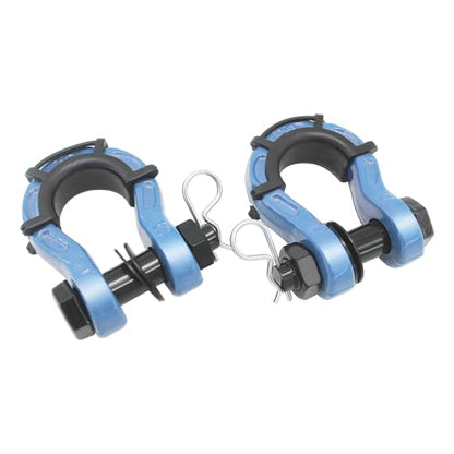 2 Pack D Ring Shackles 3/4" Mega Shackle 68,000Ibs Break Strength - Heavy Duty Clevis Shackles with 7/8" Screw Pin and Isolator Washer Kit for Tow Strap Winch Off Road Vehicle Recovery, Blue - color: BLUE