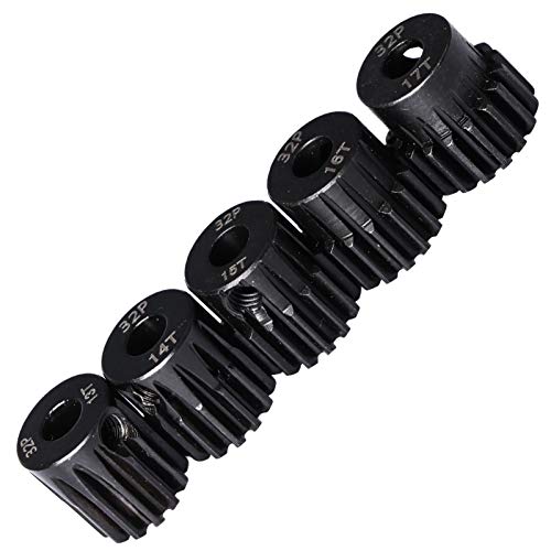 32P Hardened Steel Upgrade Pinion Gear Set: 13T 14T 15T 16T 17T fit 5mm RC Motor Shaft (Work with Steel Spur Gear) for RC Cars, Set of 5 - size: 13T&14T&15T&16T&17T