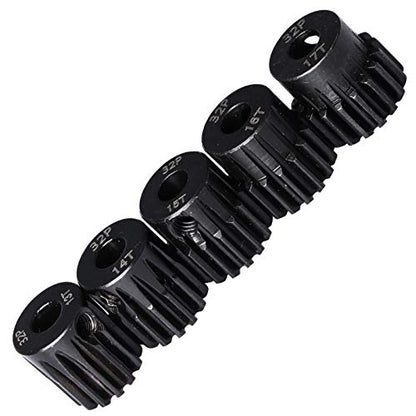 32P Hardened Steel Upgrade Pinion Gear Set: 13T 14T 15T 16T 17T fit 5mm RC Motor Shaft (Work with Steel Spur Gear) for RC Cars, Set of 5 - size: 13T&14T&15T&16T&17T