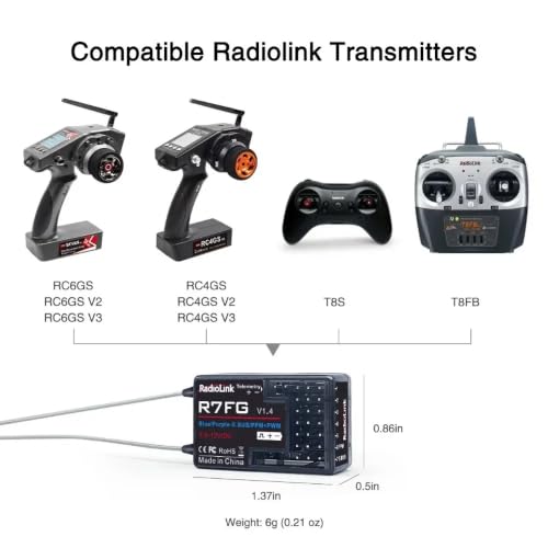 R7FG Channle 2.4G Gyro RC Receiver Car Voltage Transmission Telemetry 600m Long Range RX for Crawler Drifting Car - style: R7FG