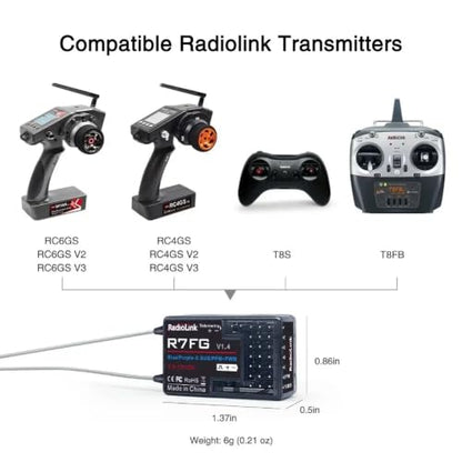 R7FG Channle 2.4G Gyro RC Receiver Car Voltage Transmission Telemetry 600m Long Range RX for Crawler Drifting Car - style: R7FG
