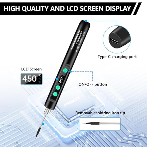Portable Wireless Soldering Kit—Features a 1100mAh rechargeable USB-C soldering pen LCD screen for adjustable temperature settings. home appliance repairs and DIY projects. 8-second rapid heat-up.