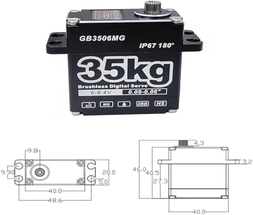 GOTECK 35KG Brushless Digital Servo Large Torque 8.4V Full Metal Gear IP67 Waterproof Steering Servo with 25T Servo Horn for 1/6 1/8 1/10 RC Crawler Car Robot Boat Truck Robot Parts (35KG(8.4V)-180°)