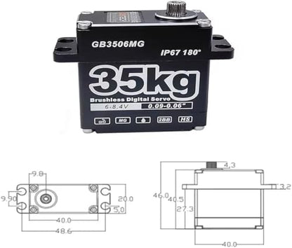 GOTECK 35KG Brushless Digital Servo Large Torque 8.4V Full Metal Gear IP67 Waterproof Steering Servo with 25T Servo Horn for 1/6 1/8 1/10 RC Crawler Car Robot Boat Truck Robot Parts (35KG(8.4V)-180°)