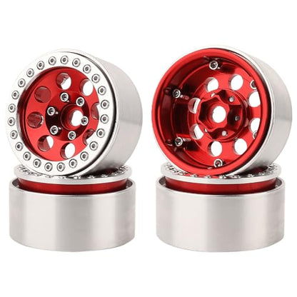 4PCS 1.9 Inch Beadlock Wheel Hub Rim Rims Aluminum Alloy for 1/10 TRX4 TRX6 Axial SCX10 D90 SCX10 II III AXI03007 GRT EX86190 RC Crawler Upgrade (E) - color: Red
