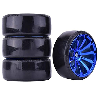 RC Plastic Wheel and Tire Set,WONFAST RC Drift Car 63mm Hard Tyres 12mm Hub Wheel for 1/10 On-Road Drifting Car Parts for HSP Tamiya HPI Kyosho TT02 (Blue) - color: Blue
