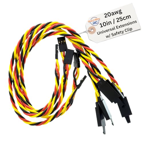 BackBayRC - 10in 20awg Male/Female w/Clip Universal Servo Extension - 5 Pack - style: 10in Male/Female Extension w/ Safety Clip