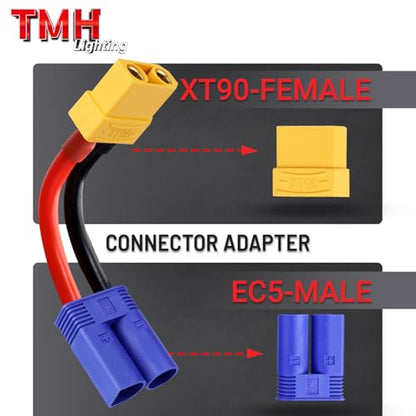 TMH 3 Pcs Female XT90 to Male EC5 Adapter Connector Plug with Silicone Wire 14 AWG, 5CM Cable for RC LiPO Battery FPV Drone Charger ESC
