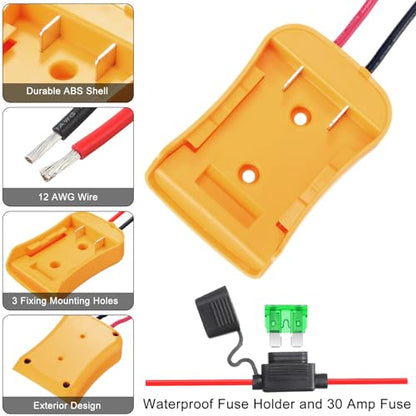 Pickmesh 4 Pack Wheels Adapter Compatible with Dewalt 20V Battery Adapter Converter Kit for RC Car Robotics RC Truck DIY Use Power Connector with 12AWG Wire Fuses and Wire Terminals