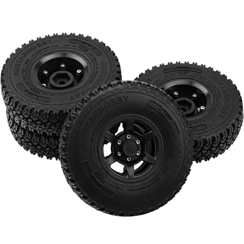 4Pcs HIRCQOO 1.55'' Beadlock Plastic Wheel Rims Rim Rubber Tires Tyre 12mm Hex Compatible with RC4WD D90 TF2 Tamiya CC01 LC70 LC80 MST Axial AX90069 1/10 RC Crawler (Black) - color: Black