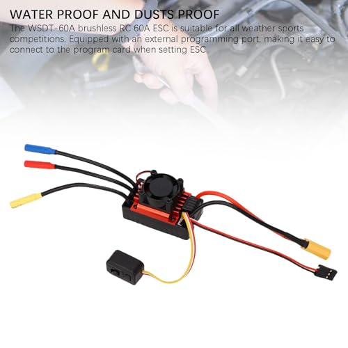 Eujgoov Sensorless Brushless ESC for 1/10 RC Car, Electronic Speed Controller with Fan Heatsink, Motor Driver for Short Course Truck Buggy Truck, Includes Video, CE FCC RoHS