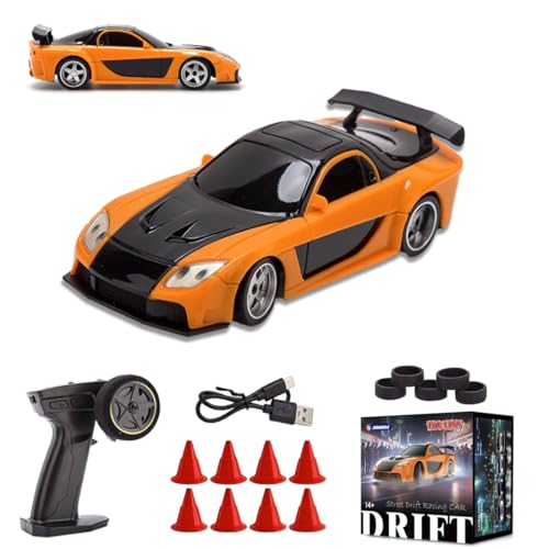 1/43 Mini 4WD RC Drift Gyro Car, 2.4G Full-Proportional Mini Electric RC Racing Car Model with LED Lights,15 KM/H High Speed Sports Vehicle - color: Sports Car Style 1, size: Gyro Version