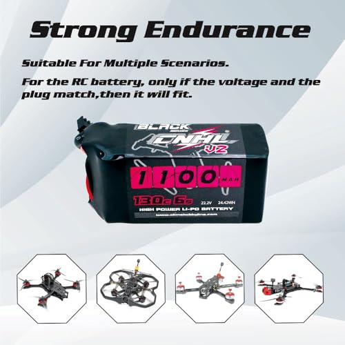 CNHL 1100mAh 6S LiPo Battery 22.2V 130C with XT60 Plug (2 Packs) | High discharge 6S LiPo battery perfectly designed for FPV racing drones, freestyle quadcopters, RC airplanes, and helis.