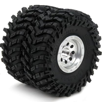 RC 64mm Tall 1.0 beadlock wheels tires, 1.0 Tires Tyres & Metal 1.0 wheels +1mm & -3mm offset Rims Silver For RC Mini Crawler Trail 1/24 SCX24 FMS24 FCX24 1/18 TRX4M